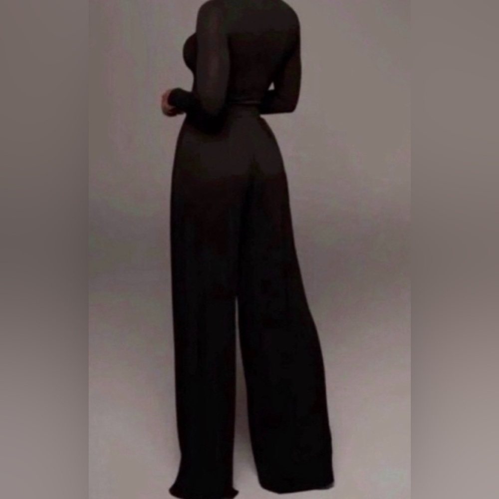 Women’s Black Self-Double Layer Wide Leg Pants Small